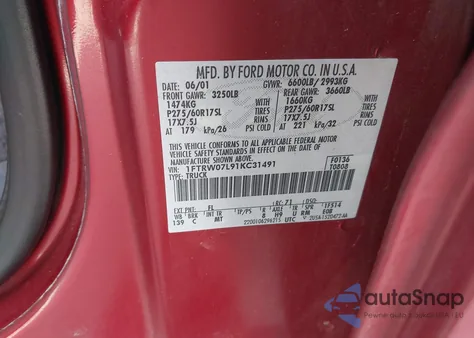 2001 Ford F-150 Harley-Davidson Edition/King Ranch Edition/Lariat/Xlt from USA, damaged, VIN 1FTRW07L91KC31491